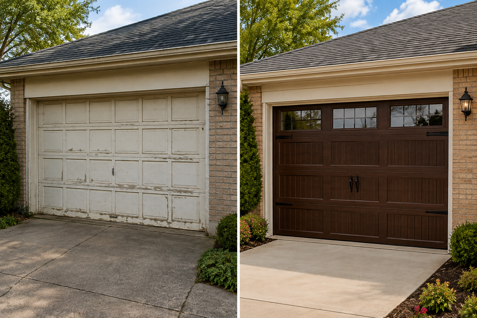 Garage door technician servicing a residential garage door in Farmington Hills MI
